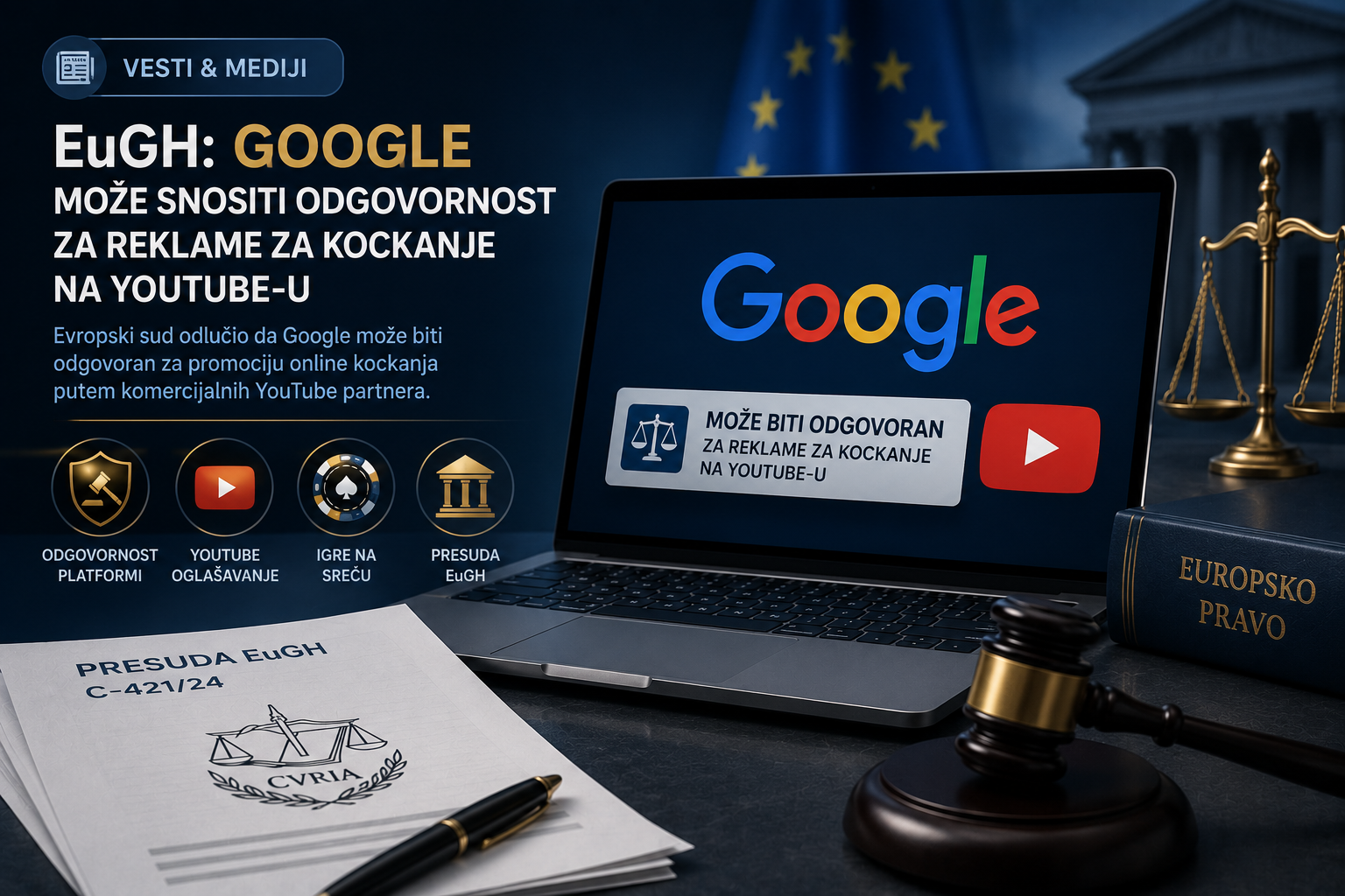 Evropski sud: Google može snositi odgovornost za reklame za kockanje na YouTube-u